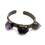 Antique bronze plating wide cuff ring bracelet natural amethyst cluster crystal gemstone adjustable bangle vintage jewelry gifts