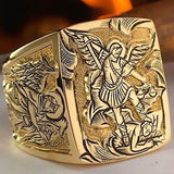 Bohemia Soldier Badge Armor Domineering Men's Ring Vintage Gold Orthodox Virgin Mary Religion Rings for Women Party Gift Jewelry