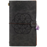 Black magic runes notebook charka blending with natural crystal column