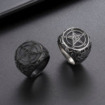 Baphomet Goat Pentagram Ring Satanic Leviathan Cross Gothic Witch Rings