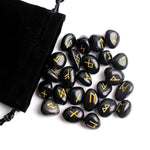 25Pcs Natural Carved Black Obsidian Crystal Runes Stone Tumbled Divination Fortune-telling Healing Meditation Gift Collection