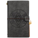 Black magic runes notebook charka blending with natural crystal column