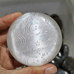 Natural selenite round moon and star pattern