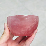 Natural Rose Pink Crystal Carved Crystal Decorative Bowl