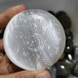 Natural selenite round moon and star pattern