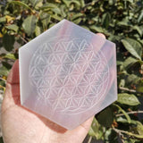 Natural selenite stone hexagon disk gypsum crystal Flower of Life Chakra sexangle Plate