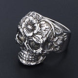 Vintage Flower Skull Ring 316L Stainless Steel Punk Skull Rings