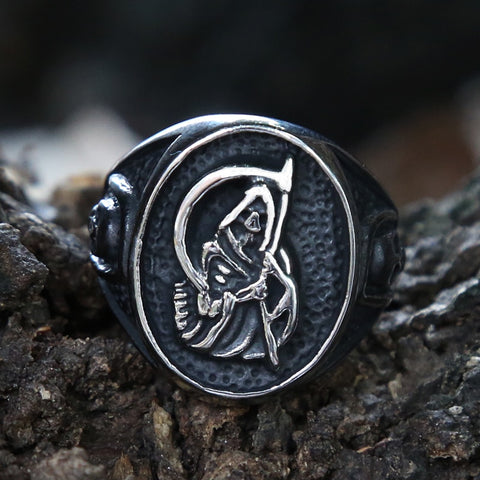 Gothic Death Sickle Skull Ring Men Death Scythe  Biker Ring