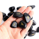 25Pcs Natural Carved Black Obsidian Crystal Runes Stone Tumbled Divination Fortune-telling Healing Meditation Gift Collection