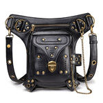 Black Waist Bag Women Gothic Fanny Packs Motorcycle Hip Leg Bag