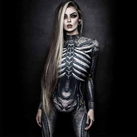 Halloween Skeleton Printed Bodysuit Cosplay Costumes Suit Women Jumpsuit Disfraz Halloween Mujer Scary Costumes Disfraz Niña