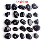 25Pcs Natural Carved Black Obsidian Crystal Runes Stone Tumbled Divination Fortune-telling Healing Meditation Gift Collection