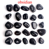 25Pcs Natural Carved Black Obsidian Crystal Runes Stone Tumbled Divination Fortune-telling Healing Meditation Gift Collection