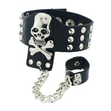 Gothic Skeleton Skull Chain Link Rock Rivet  Cuff  Black Leather Punk Bangle Bracelet