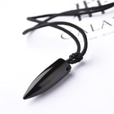 Black Obsidian Natural Stone Pendant Crystal Pillar Necklace