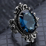Gothic Ring Goose Egg-shaped Sea Blue CZ Stone Ring