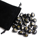 25Pcs Natural Carved Black Obsidian Crystal Runes Stone Tumbled Divination Fortune-telling Healing Meditation Gift Collection