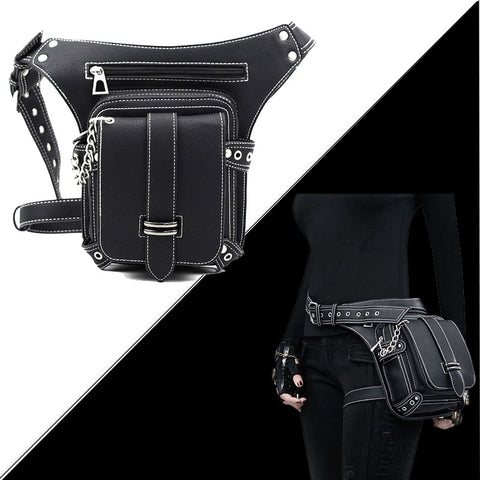 Steampunk Punk Retro Waist Bag PU Moto Biker Shoulder Gothic Messenger Bag