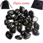 25Pcs Natural Carved Black Obsidian Crystal Runes Stone Tumbled Divination Fortune-telling Healing Meditation Gift Collection