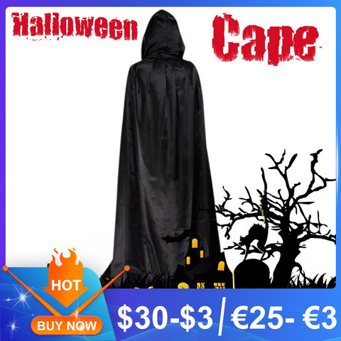 Halloween Costume Hooded Cloak Wicca Robe Cosplay Costumes Black Black Cloak Scary Witch Devil Role Play Halloween Party Decor