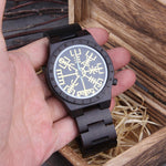 Handmade  Wooden Watches Man Women Runic Circle Watch with Golden Helm of Awe or Vegvisir Quartz Wristwatch Male