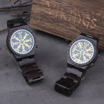 Handmade  Wooden Watches Man Women Runic Circle Watch with Golden Helm of Awe or Vegvisir Quartz Wristwatch Male