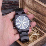 Handmade  Wooden Watches Man Women Runic Circle Watch with Golden Helm of Awe or Vegvisir Quartz Wristwatch Male