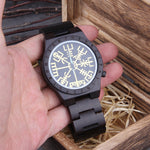 Handmade  Wooden Watches Man Women Runic Circle Watch with Golden Helm of Awe or Vegvisir Quartz Wristwatch Male