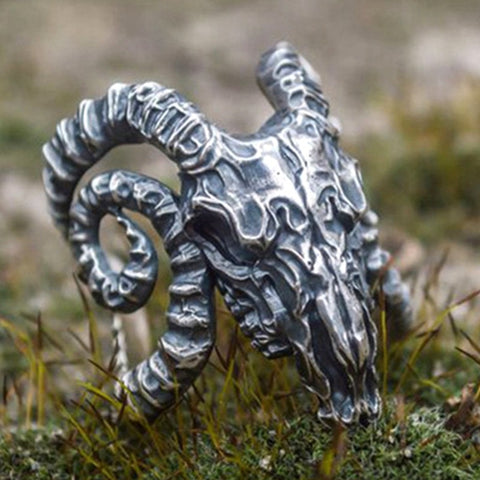Gothic Ring  Big Sheep Goat Horn Head Ring