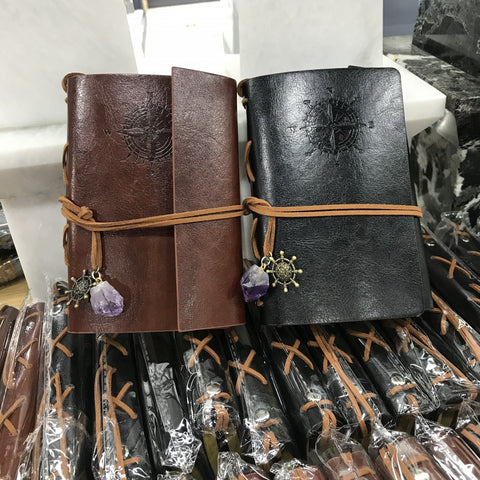 7 Chakra Leather Magic NoteBook with a Pendant of Natural Crystal Amethyst