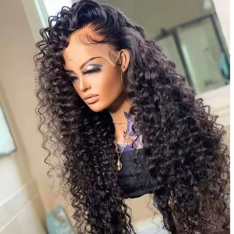 Deep Wave HD Curly Human Hair Brazilian Water Wave Full Lace Front Wig