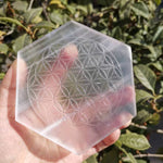 Natural selenite stone hexagon disk gypsum crystal Flower of Life Chakra sexangle Plate