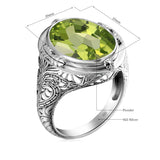 Sterling Silver Rings Women Chunky Vintage Ring Punk Big Stone Green Peridot Oval Gemstone Ring