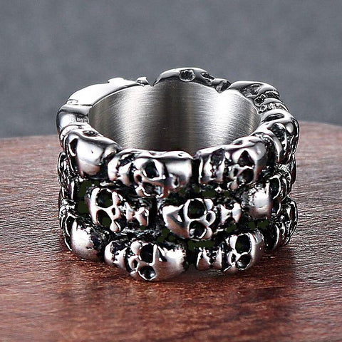 Heavy Metal Skull Biker Ring Men Solid Pave Skeleton Gothic Punk Ring