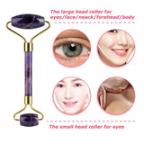 Purple Crystal Jade Face Mask Gua Sha Scraper Massager Roller Set Natural Amethyst