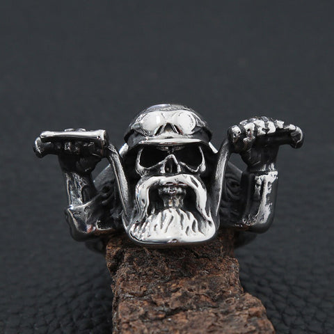 Punk Rock Motorcyclist Skull Ring