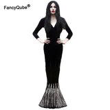 M-3XL Morticia Addams Costume Cosplay Halloween Sexy Gothic Wicked Witch Horror Maxi Lace Floor Dress Mermaid Outfit For Women