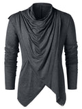 Medieval Costume Vintage Mens Two Ways Black Asymmetrical Overlap Cardigan Casual  Long Sleeve Shawl Collar Open Front Tops Coat