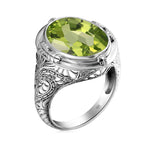 Sterling Silver Rings Women Chunky Vintage Ring Punk Big Stone Green Peridot Oval Gemstone Ring