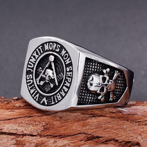 Vintage Knights Templar Freemason Stainless Steel Skull Ring