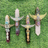 Healing Natural Gemstone Quartz Wand Hand Made Various Material Magic Wand For Gift Tss| |
