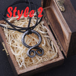 Iron Color Viking Odin Rune Pendant Necklace with Stainless Steel Chain As Men Gift with wooden box