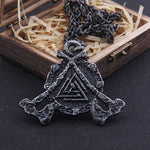 Iron Color Viking axe and Odin Rune Necklace with Stainless Steel Chain As Men Gift and wooden box