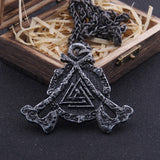 Iron Color Viking axe and Odin Rune Necklace with Stainless Steel Chain As Men Gift and wooden box