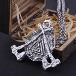 Iron Color Viking axe and Odin Rune Necklace with Stainless Steel Chain As Men Gift and wooden box