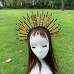 Lolita Sunburst Golden Spike Halo Crown Pearl Headpiece Fairy Fairy Wedding Bride Plastic ZIP TIE and Metal piece Wrap Hairband