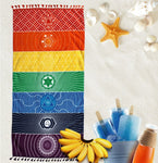 Chakra Tapestry Meditation Yoga Rug Towels Mexico Chakras Tassel Striped Floor Mat 59 in (Soft Microfiber 59x30in)