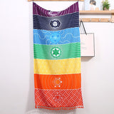 Chakra Tapestry Meditation Yoga Rug Towels Mexico Chakras Tassel Striped Floor Mat 59 in (Soft Microfiber 59x30in)