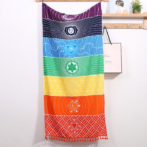 Mandala meditation Energy Rainbow 7 Chakra Tapestry tablecloth Divination Chakela Game Bohemian Beach Mat Thin Blanket Yoga Shawl