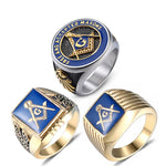 Masonic Ring Free Mason Stainless Steel Freemasonry Ring Freemason Gold For Men Ag Jewelry Punk Blue Enamel Quality Size 8-13 - Rings